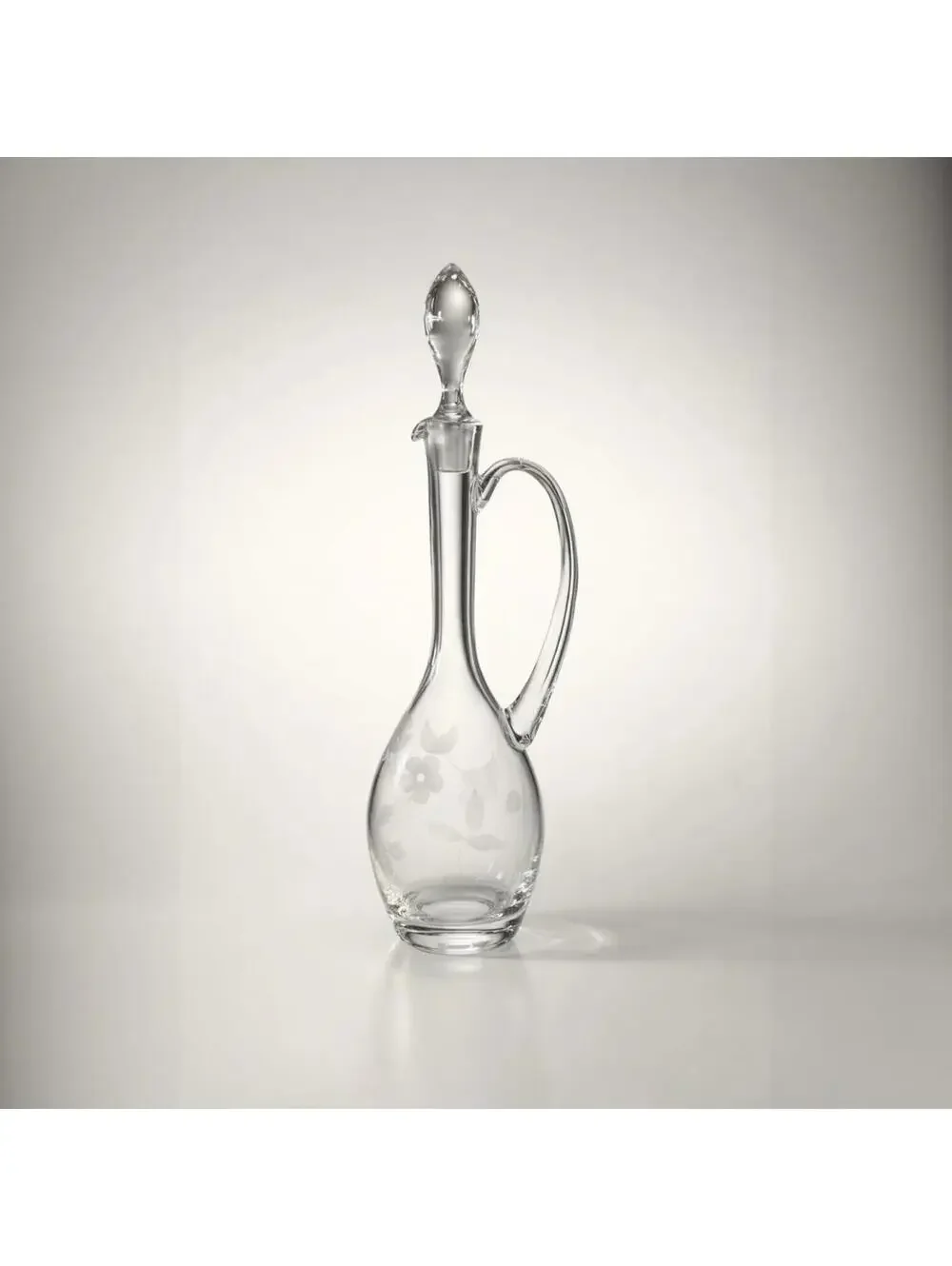 Vintage Floral Etched Glass Decanter with Stopper - 15 Inch Tall